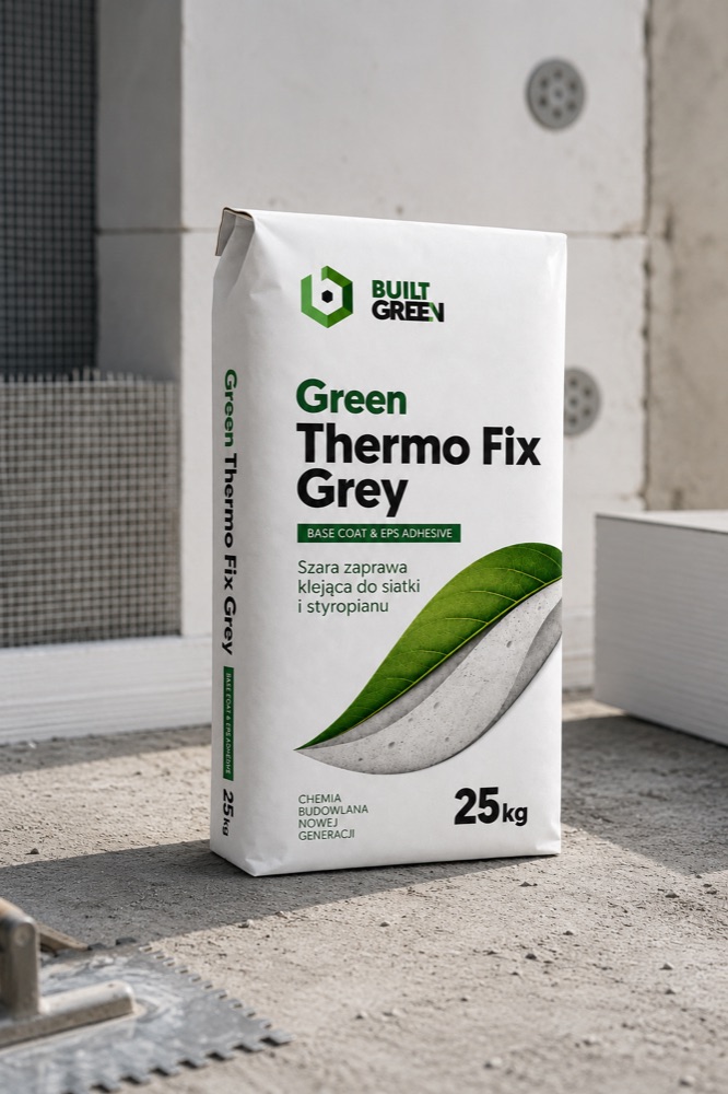 Green Thermo Fix Grey — szara zaprawa klejąca do siatki i styropianu w warunkach budowy